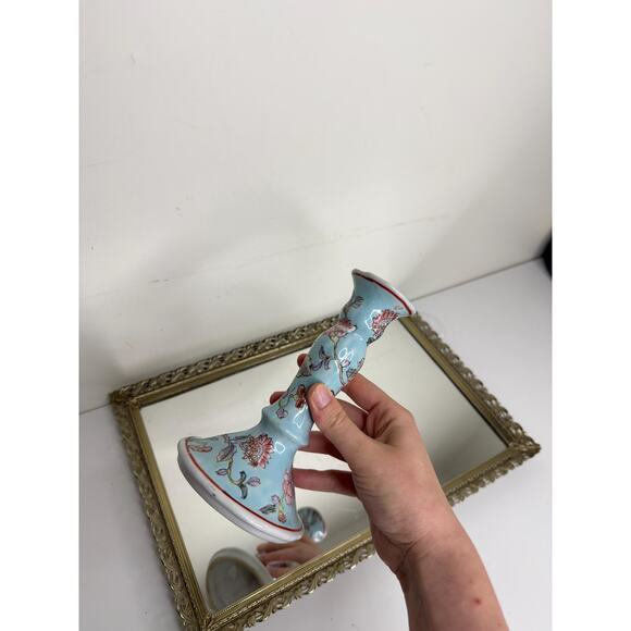 Mid 20th Century Floral Hand Painted Chinese Famille Rose Candlestick Holder - Picture 5 of 9